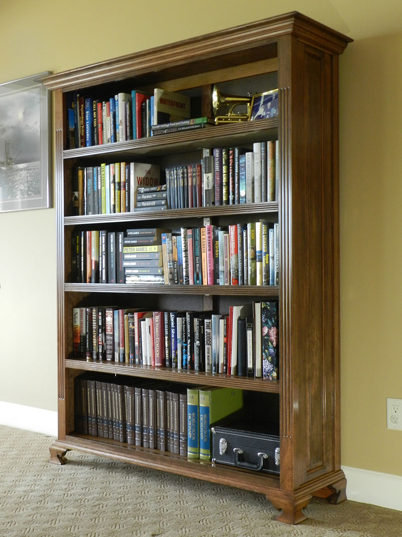Finished design of the bookcase built in this article in use at Jim's home.