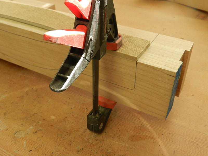 Cabriole leg template for plant stand project used on two faces and aligned to the same corner.