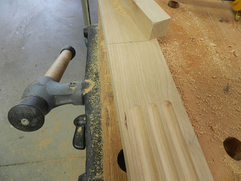 photo of the scalloped groove design on the stile inserts used to build the armoire frame assembly front section