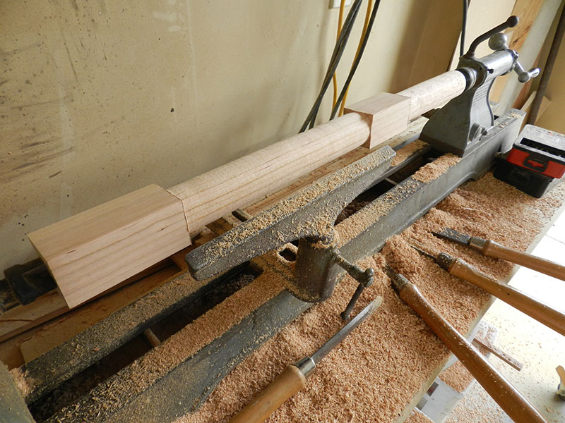 photo of 1-3/4" x 1-3/4" counter stool leg with the two scribed sections gouged to remove flats