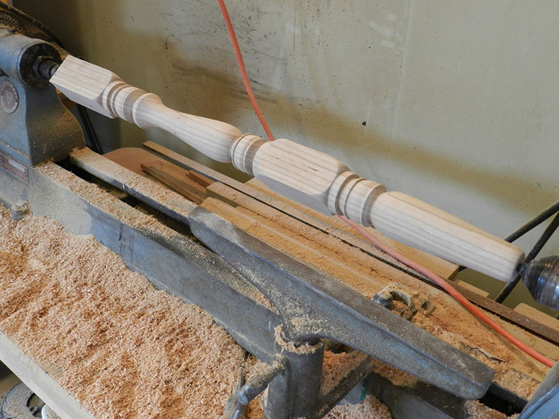 photo of finished design of the turned legs used to build the counter stool frame assembly